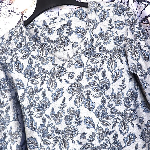 HEATHER FLORAL KNIT TOP S J Jill Pure Grey Blue Spring Casual Office Work Cotton - Picture 1 of 8